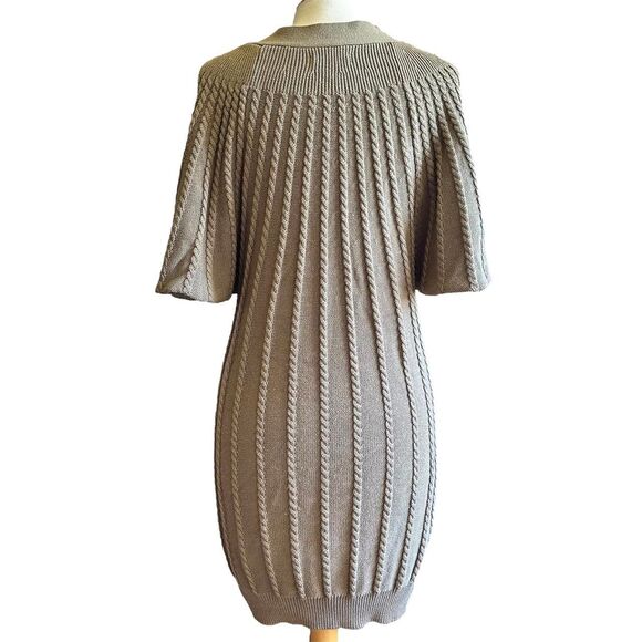 Calvin Klein Tan Cable Knit‎ V Neck Dress Flouncy Sleeves Sz P/S Sweater Dress - Picture 6 of 6